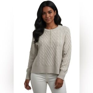 NEW Kut From The Kloth Lacey Cable Knit Henley Sweater Casual Size Large